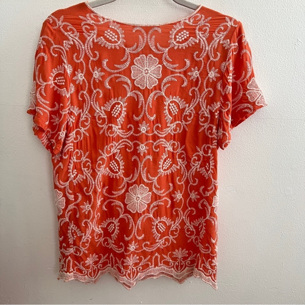 Anthropologie Solitaire Embroidered Blouse Top SMALL Orange white Womens NWOT - Picture 6 of 8